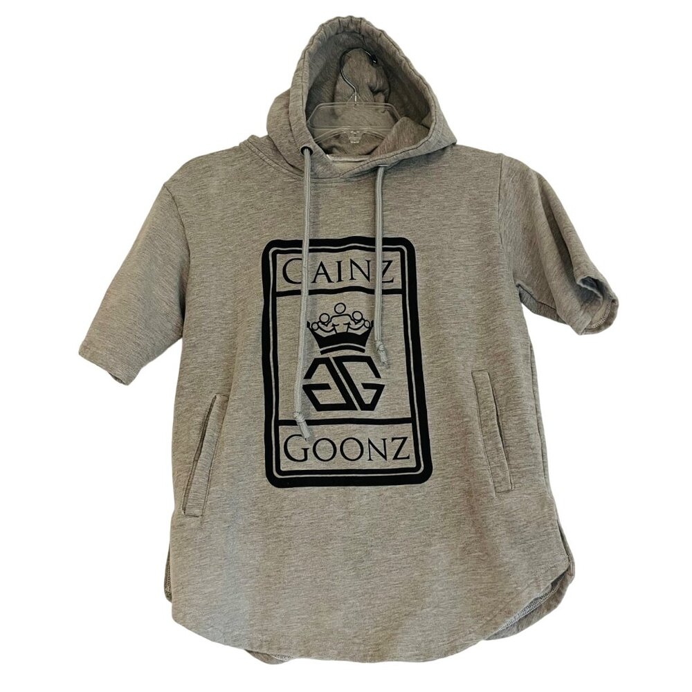 Cainz Goonz Grey Short-Sleeve Hoodie Sweatshirt unisex XS with stretch - Picture 2 of 9